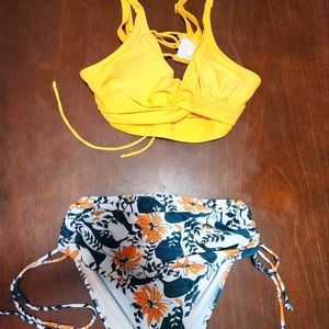 High Waisted BikiniYellow Twist Front Swimsuits Lace up Bikini